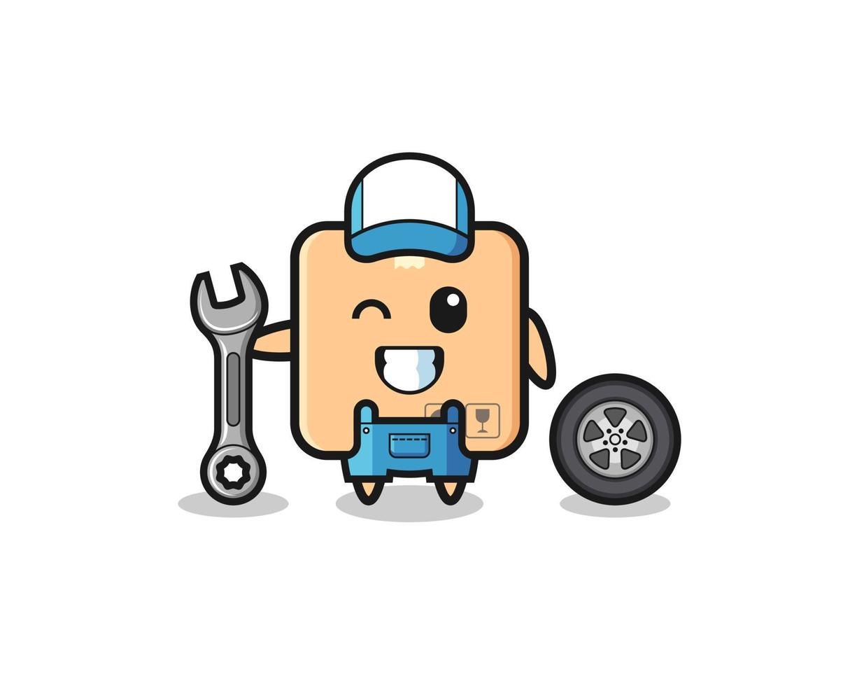 the cardboard box character as a mechanic mascot vector