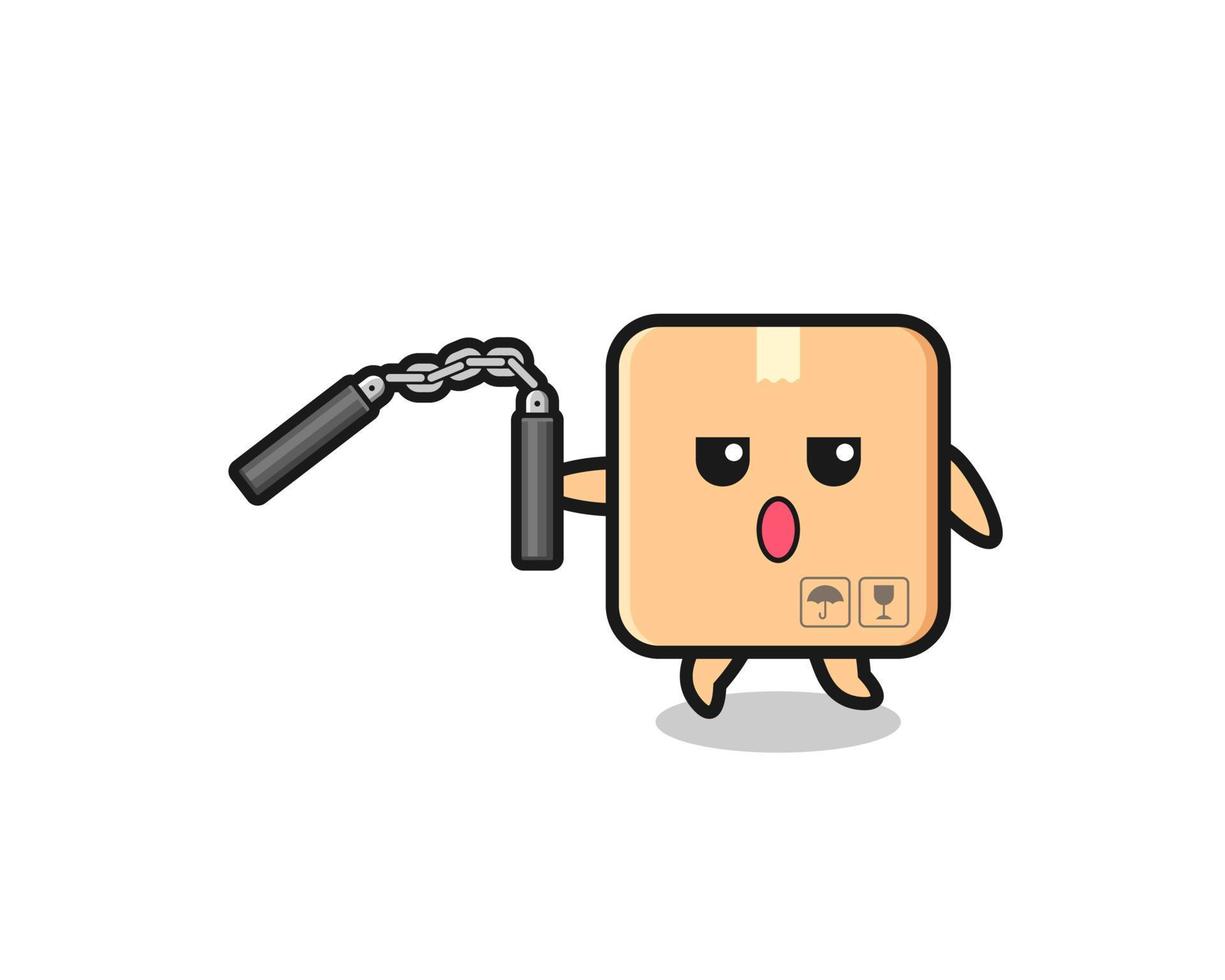 cartoon of cardboard box using nunchaku vector