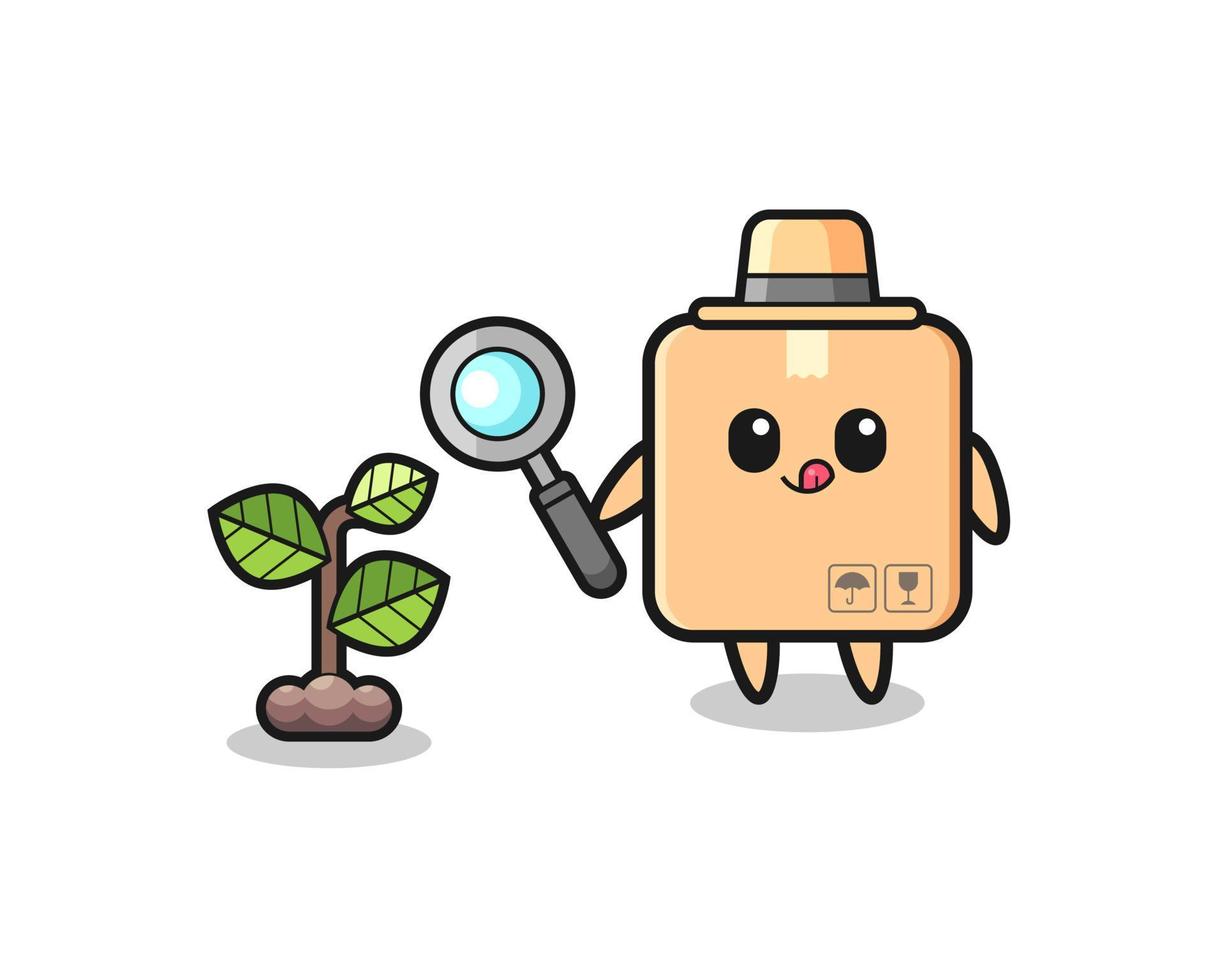 cute cardboard box herbalist researching a plants vector