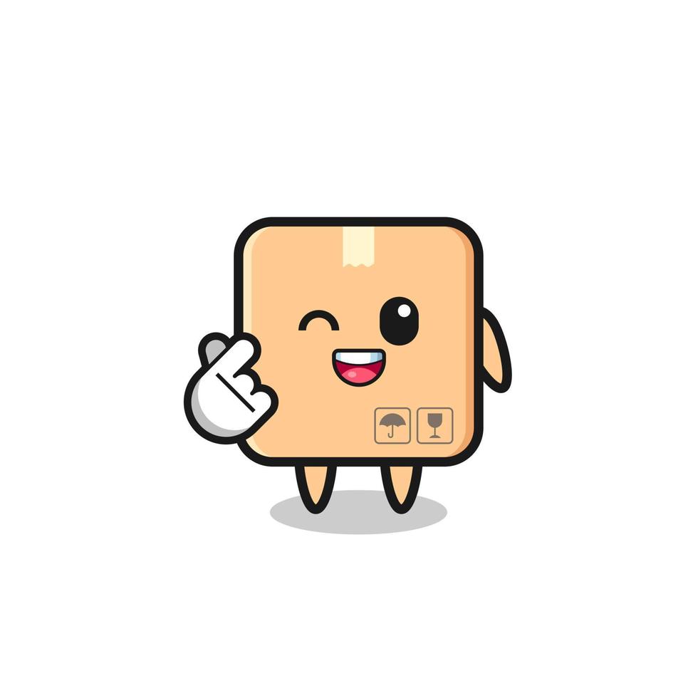 personaje de caja de cartón haciendo corazón de dedo coreano vector
