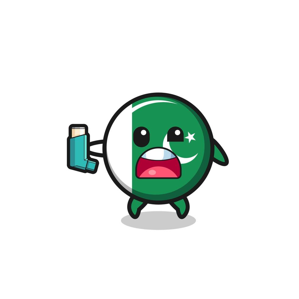 pakistan flag mascot having asthma while holding the inhaler vector
