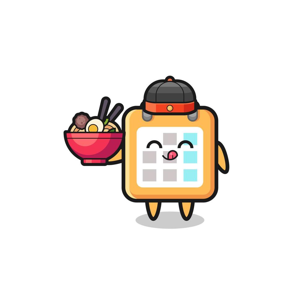 calendar as Chinese chef mascot holding a noodle bowl vector