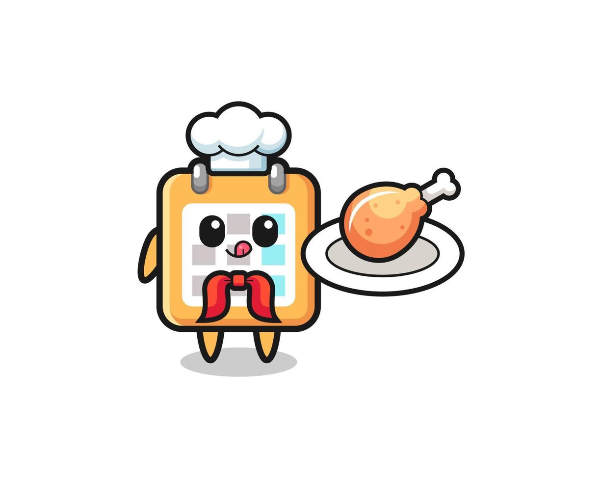 calendar fried chicken chef cartoon character vector