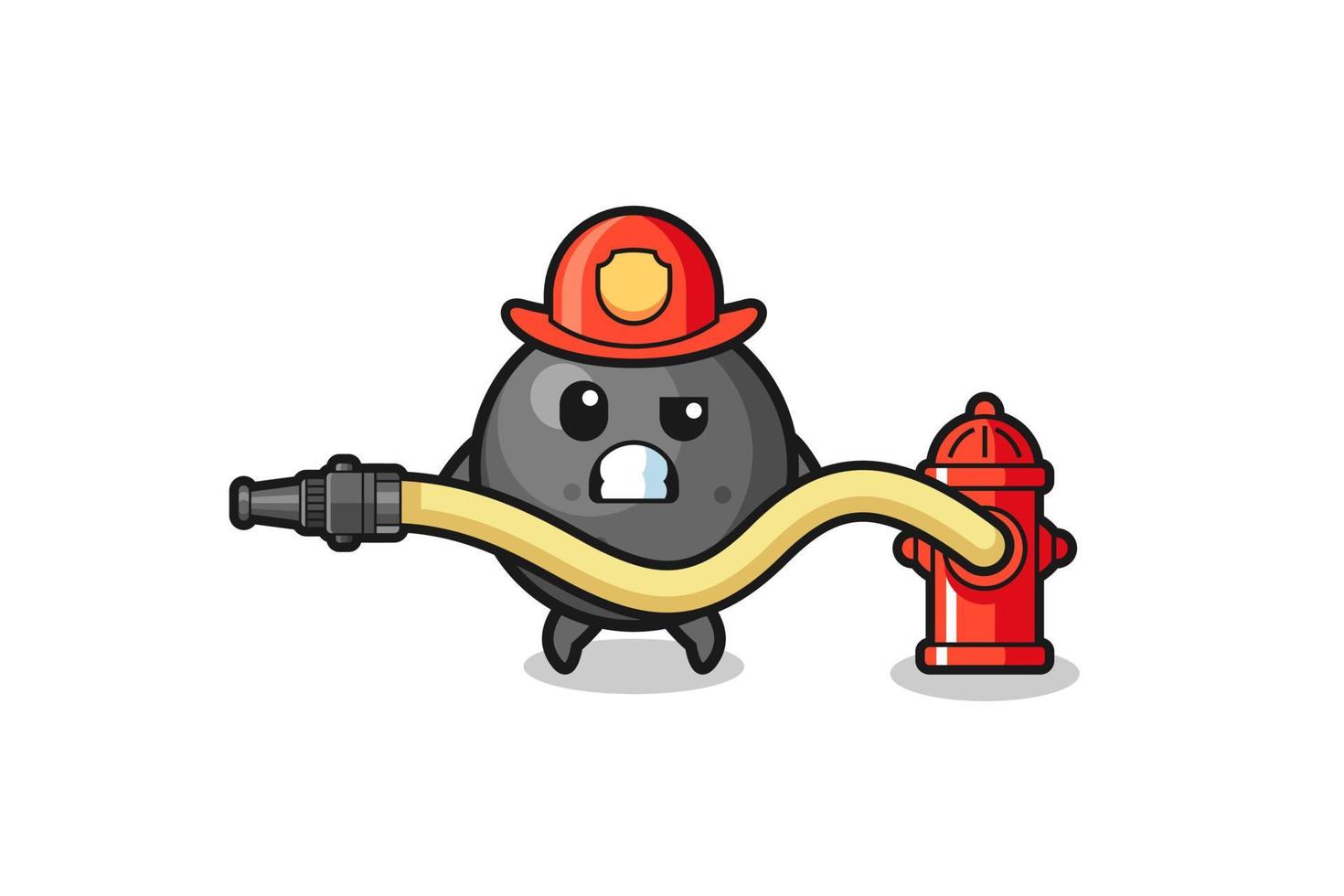 cannon ball cartoon as firefighter mascot with water hose vector