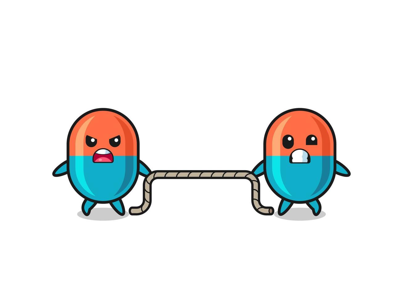 cute capsule character is playing tug of war game vector
