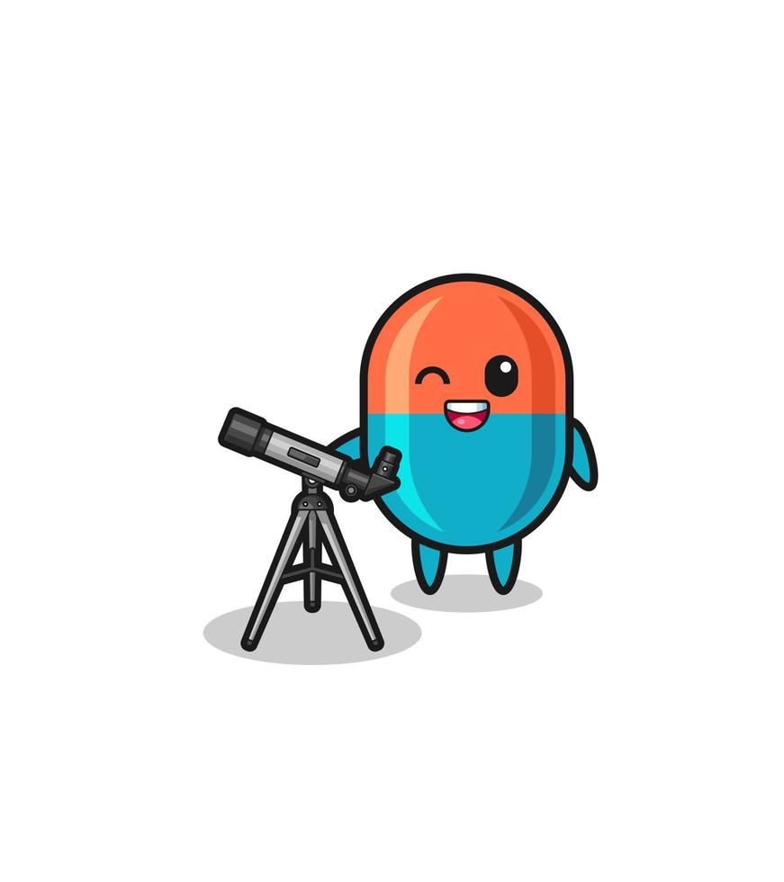 capsule astronomer mascot with a modern telescope vector