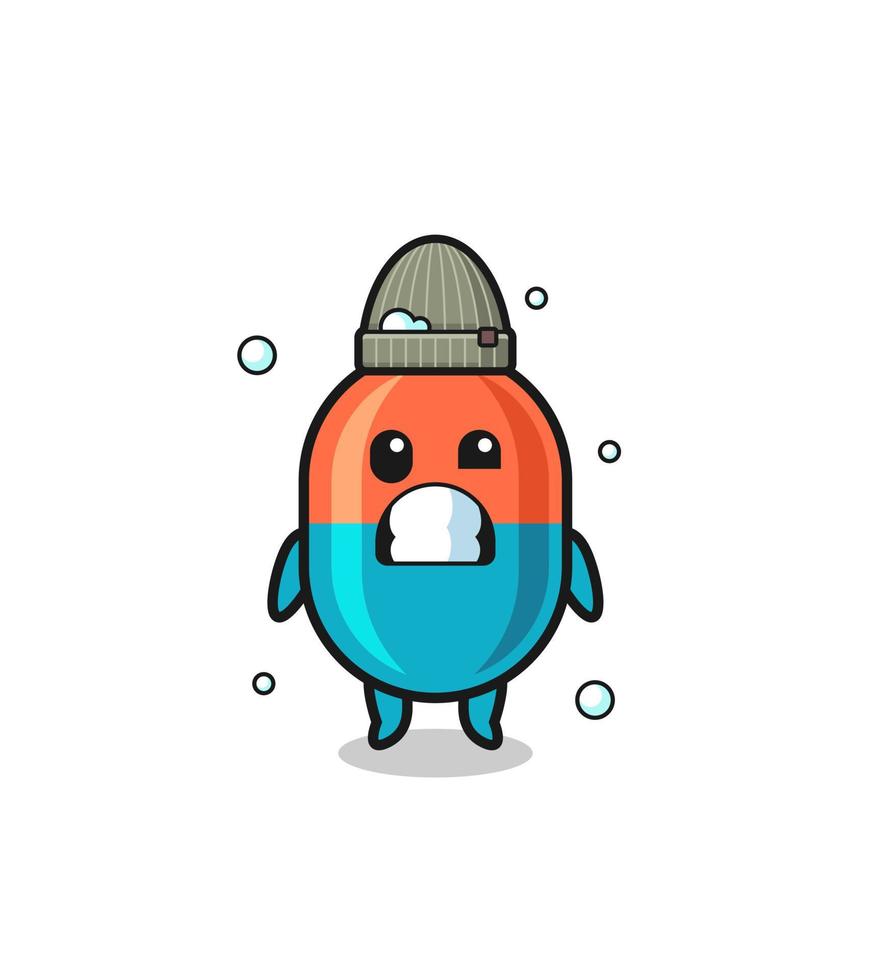 cute cartoon capsule with shivering expression vector