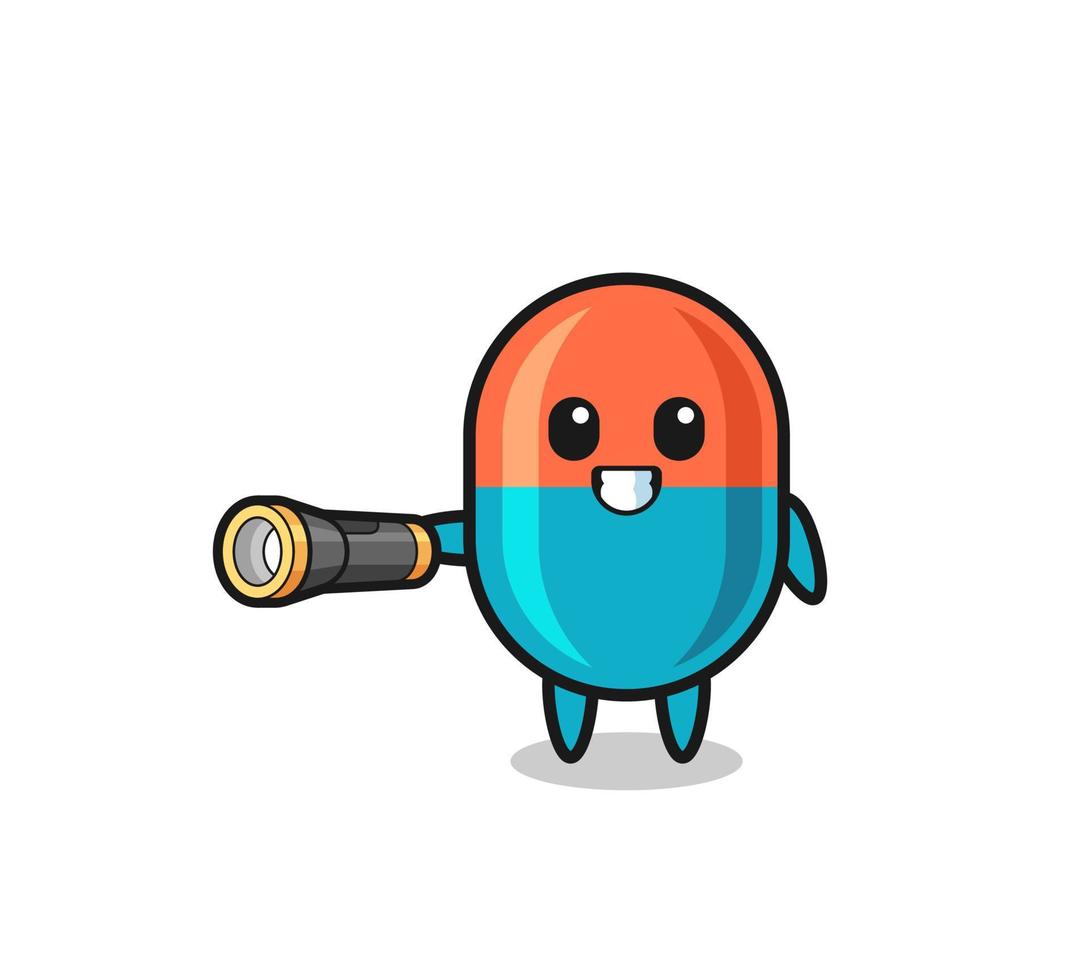 capsule mascot holding flashlight vector