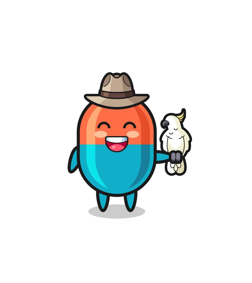 capsule zookeeper mascot with a parrot vector