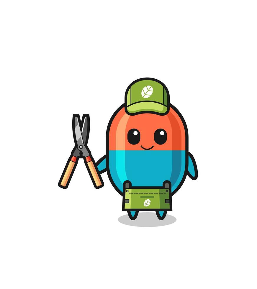 cute capsule as gardener mascot vector