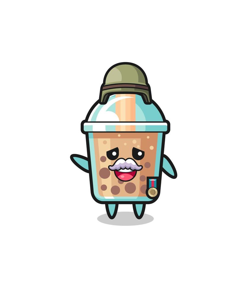 cute bubble tea as veteran cartoon vector