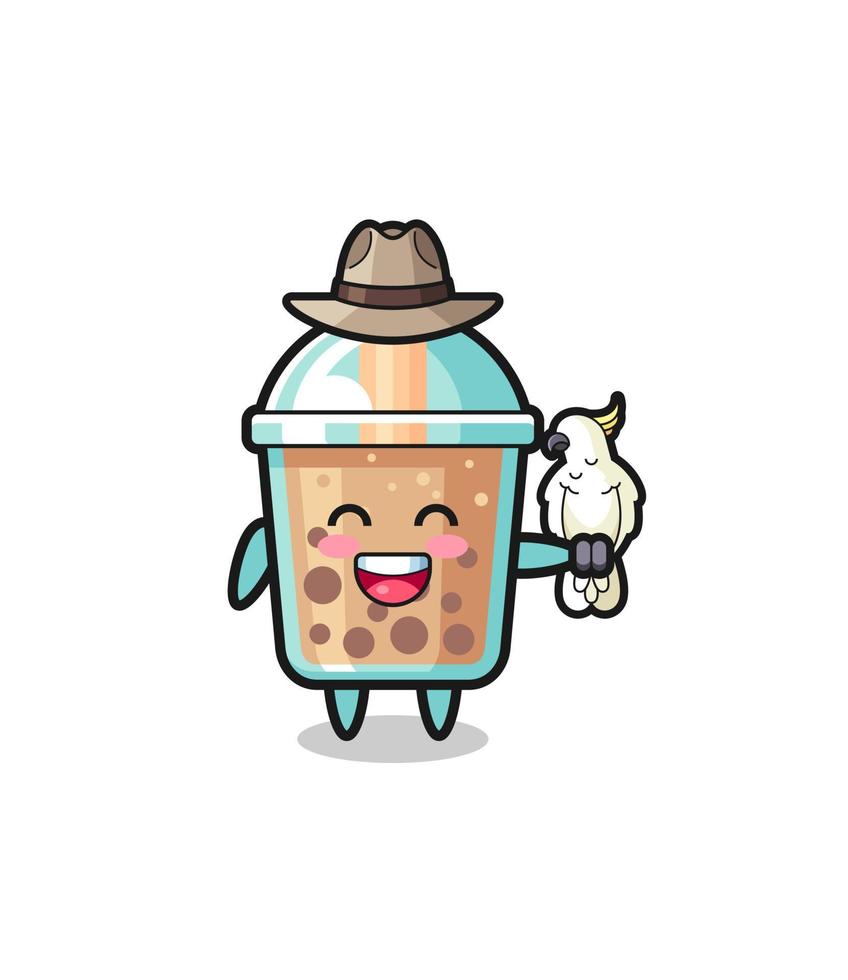 bubble tea zookeeper mascot with a parrot vector
