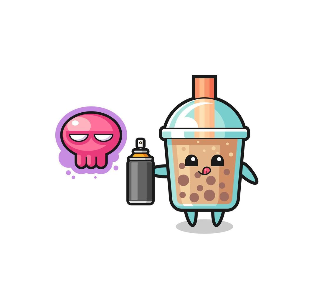 bubble tea cartoon make a graffiti with a spray paint vector