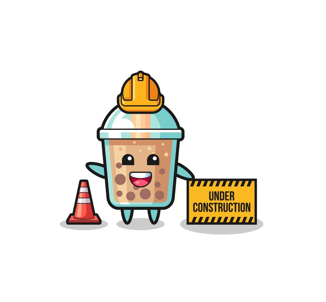 illustration of bubble tea with under construction banner vector
