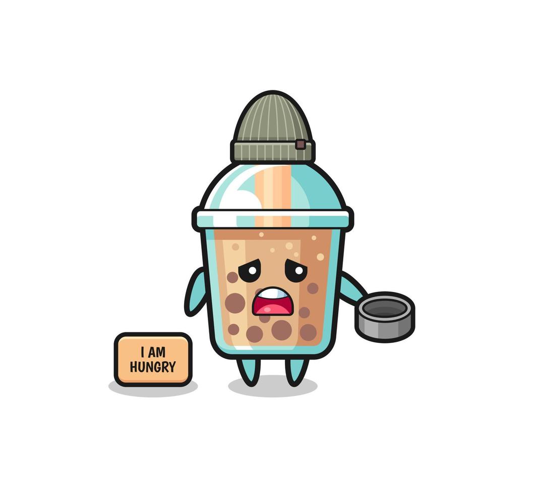 cute bubble tea beggar cartoon character vector