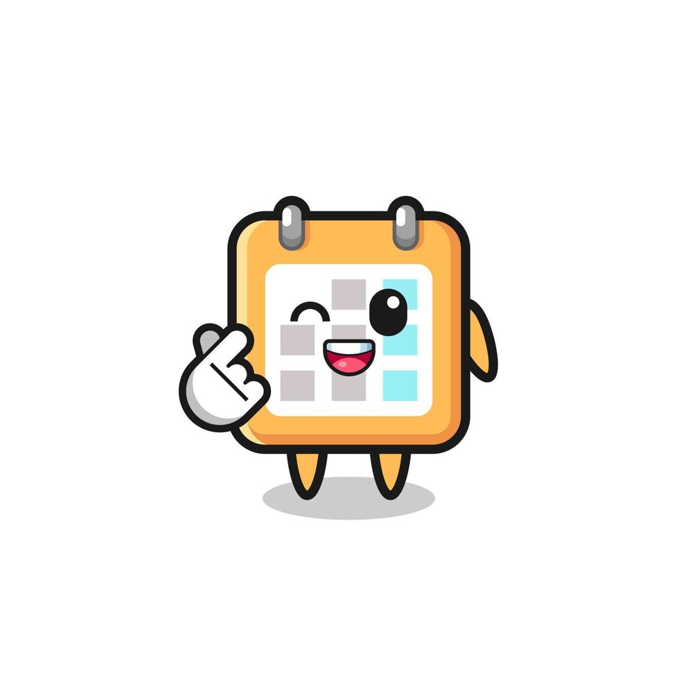 calendar character doing Korean finger heart vector