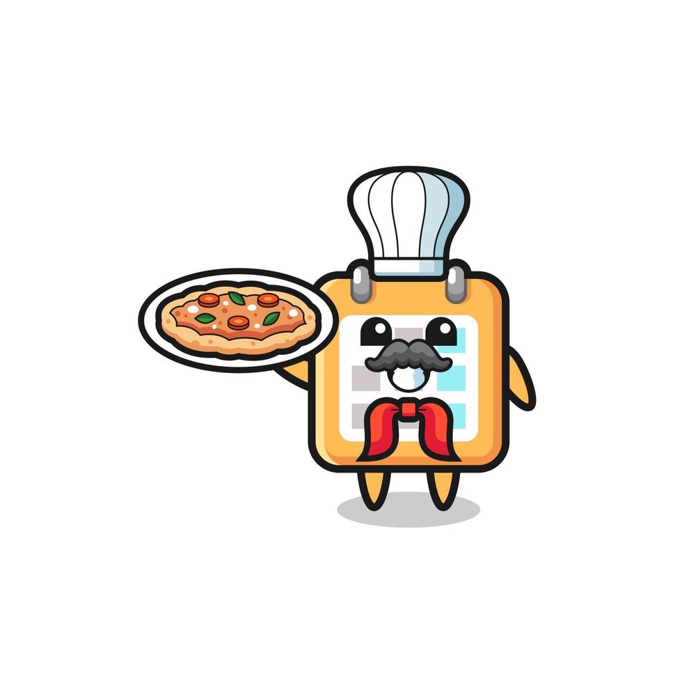calendar character as Italian chef mascot vector