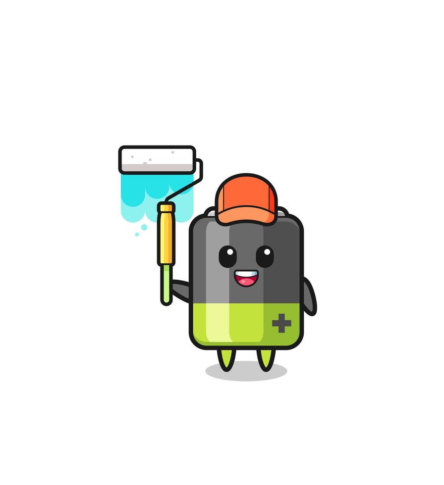 the battery painter mascot with a paint roller vector