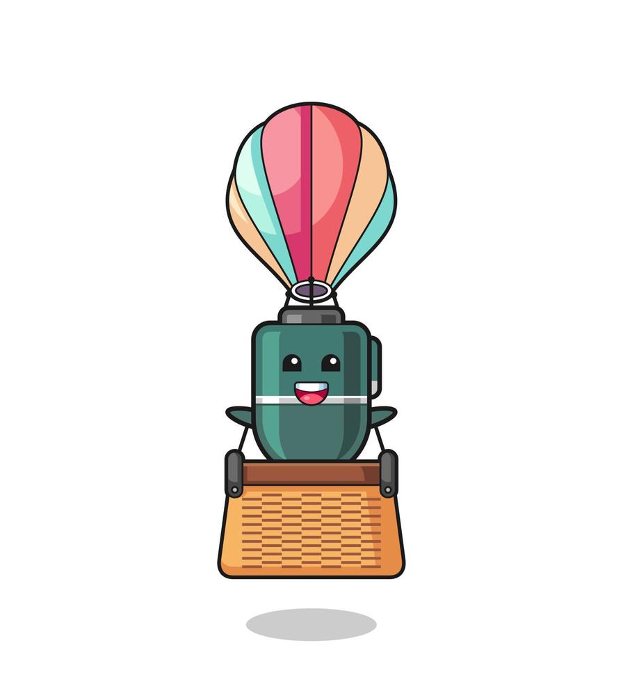 ballpoint pen mascot riding a hot air balloon vector