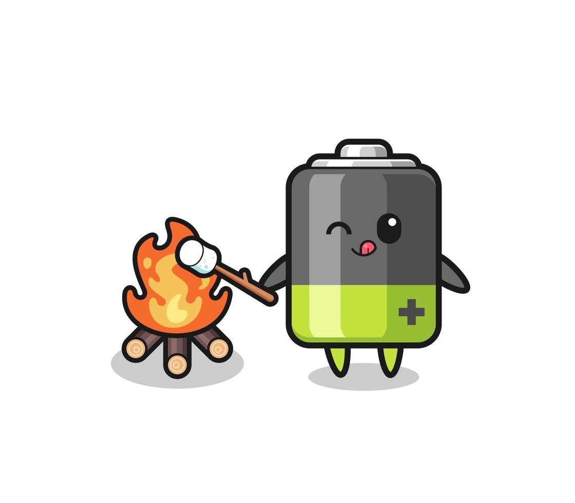 battery character is burning marshmallow vector
