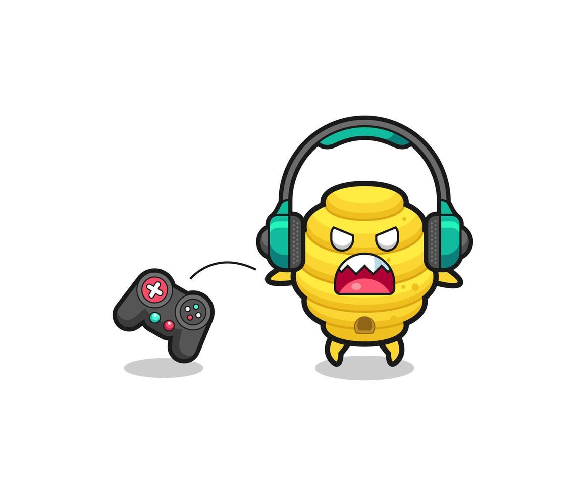 bee hive gamer mascot is angry vector