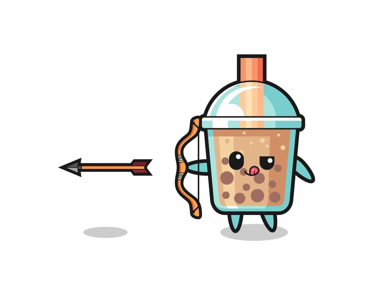 illustration of bubble tea character doing archery vector