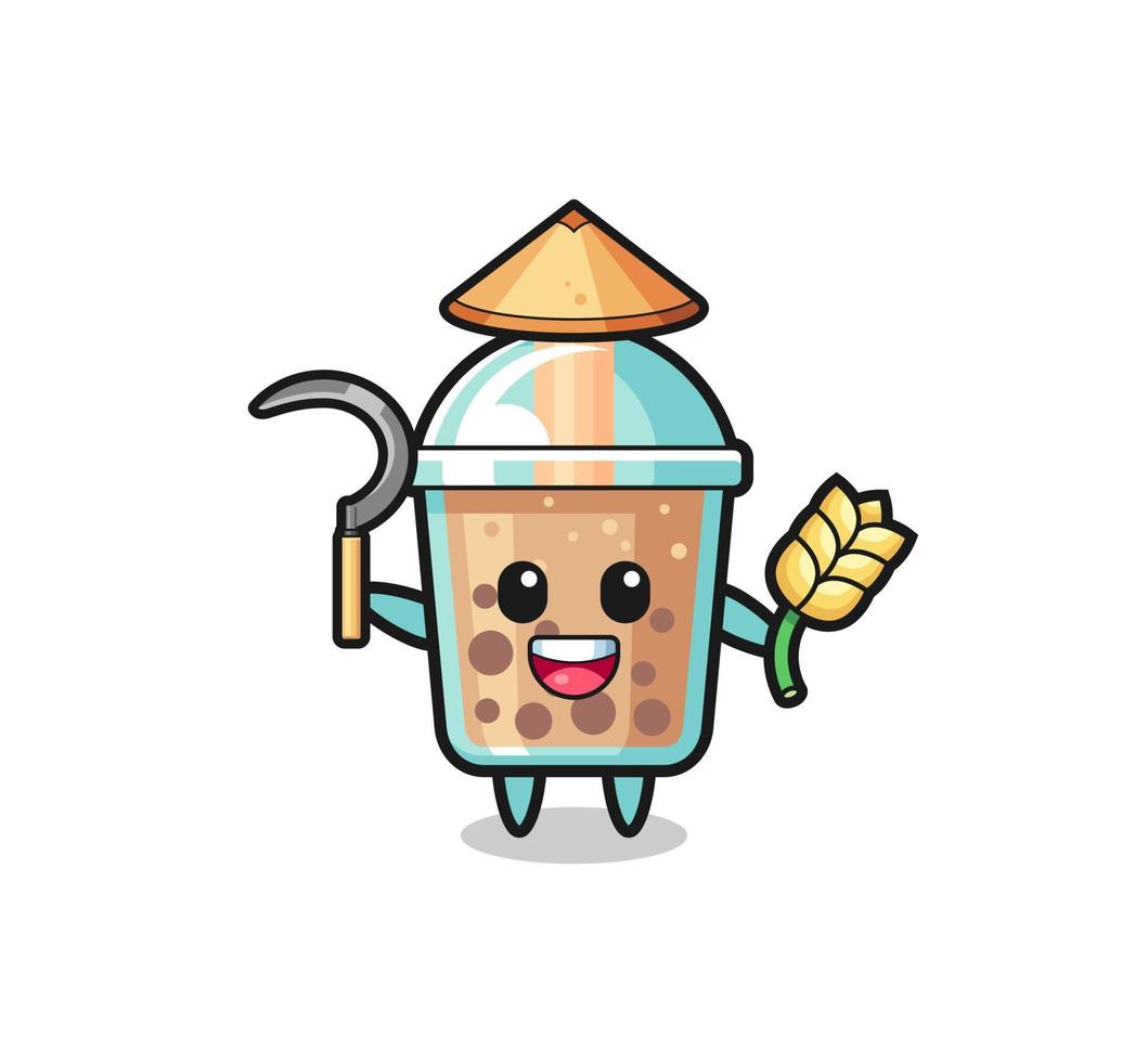 bubble tea Asian farmer holding paddy vector