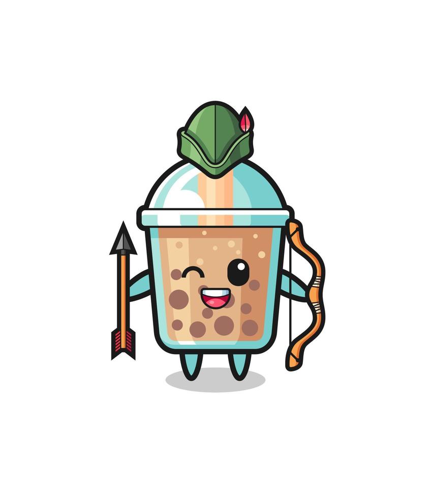 bubble tea cartoon as medieval archer mascot vector