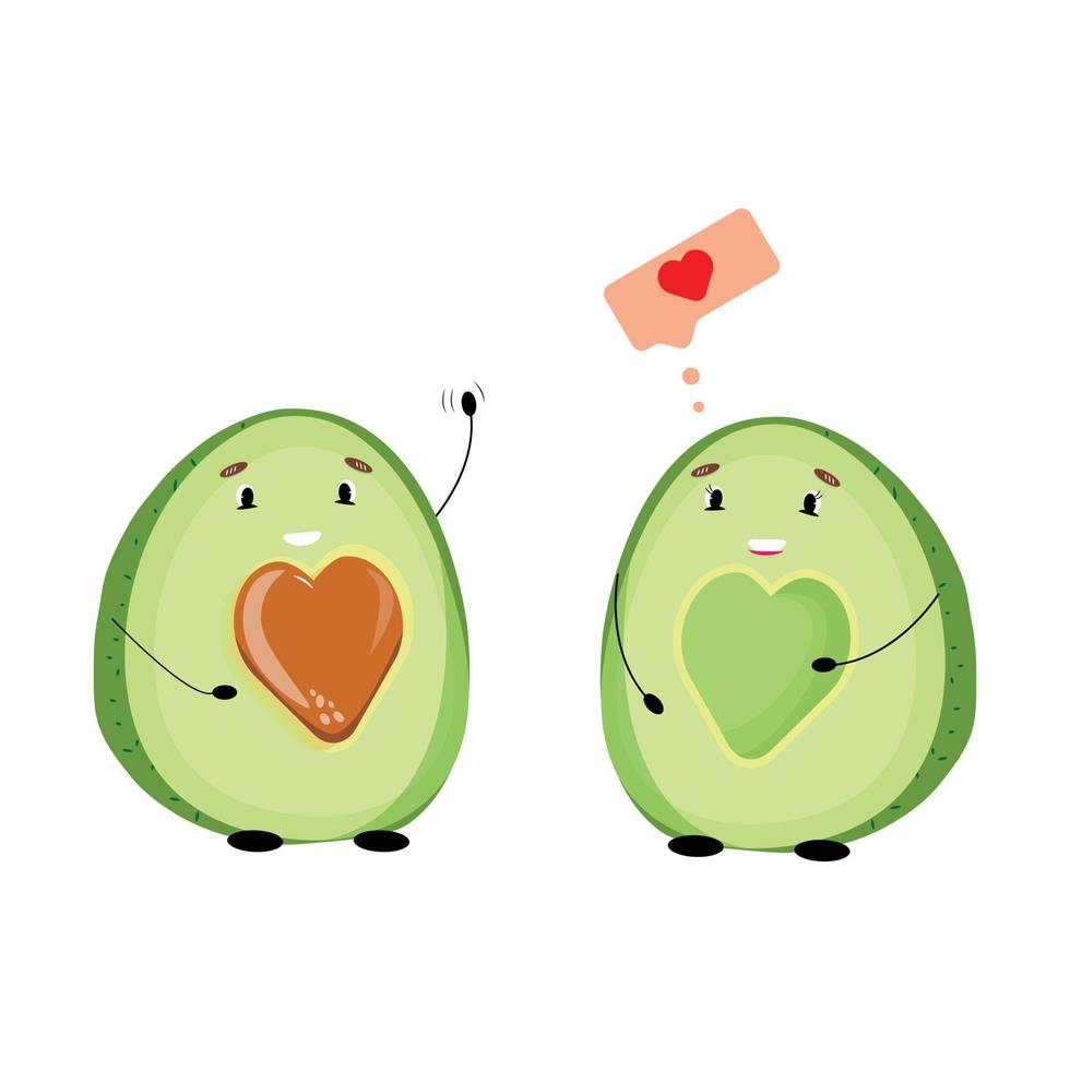 Cute little avocado couple in love. Happy Valentines Day illustration. Half of avocado. vector