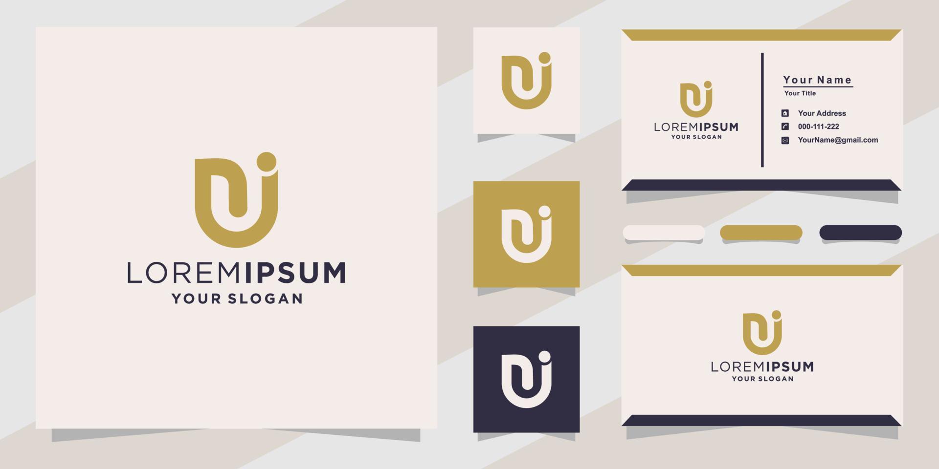 logotipo de letra uj ju para empresa con plantilla de tarjeta de visita vector