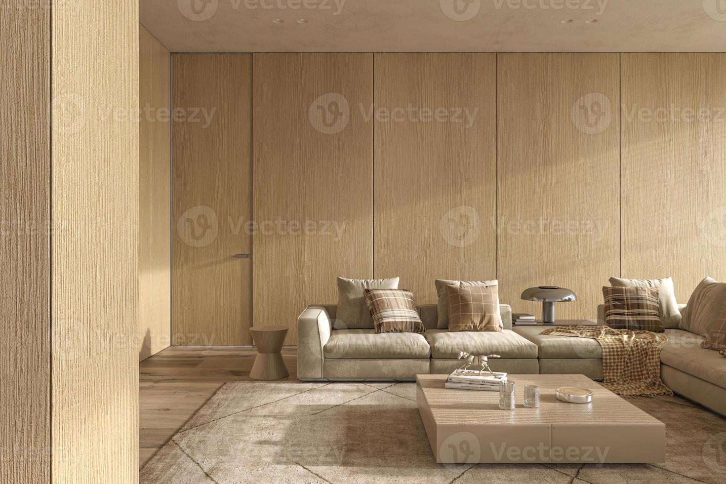 Luxury modern interior design livingroom. Lighting and sunny apartment. 3d render illustration. photo