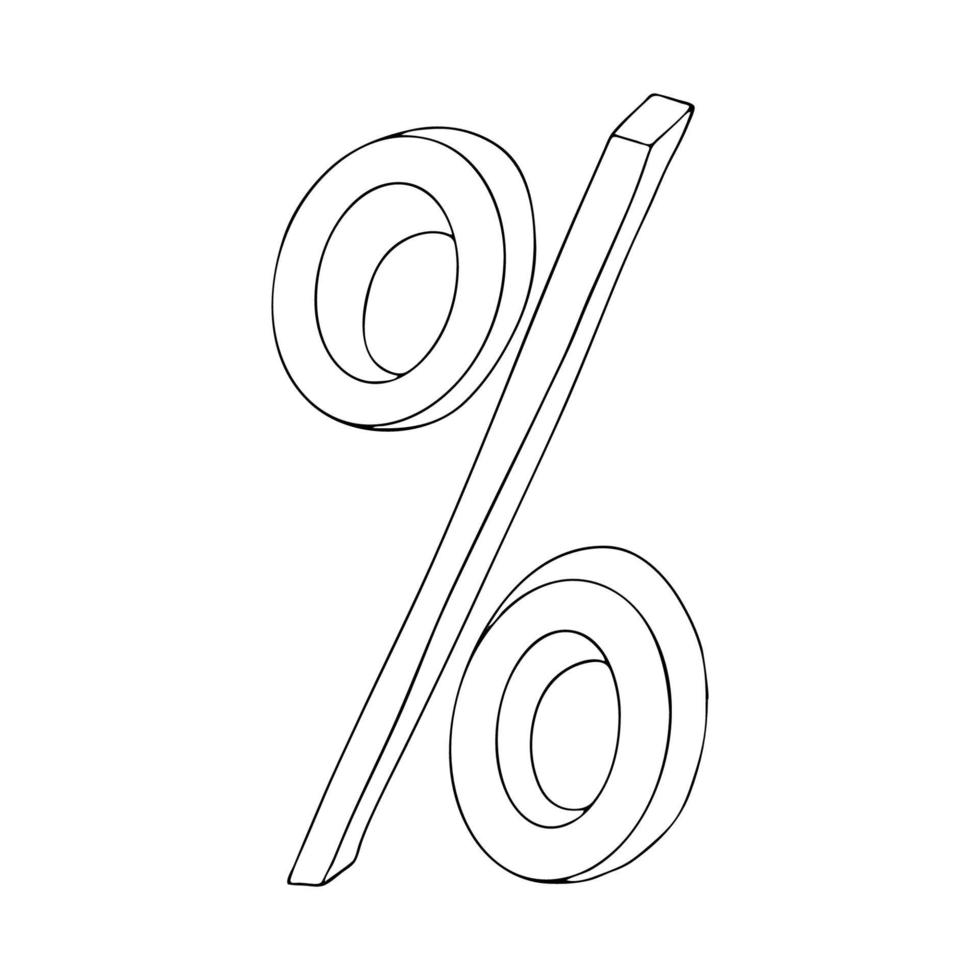 The percent sign is drawn in the Doodle style.Black and white image.Outline drawing.Hand-drawn drawing.Mathematical sign.Vector image vector