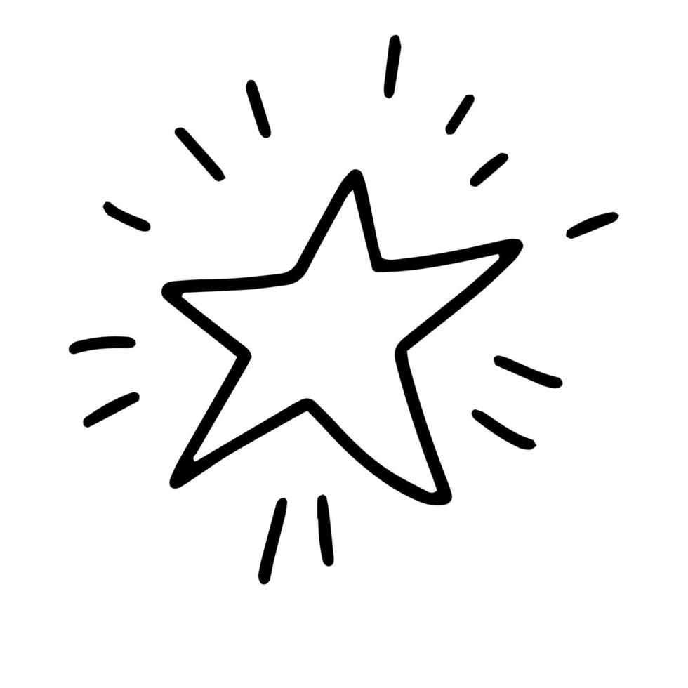 Glow in the dark star painted in the style of Doodle.Black and white image.Monochrome design.Outline drawing by hand.Coloring.Vector illustration vector