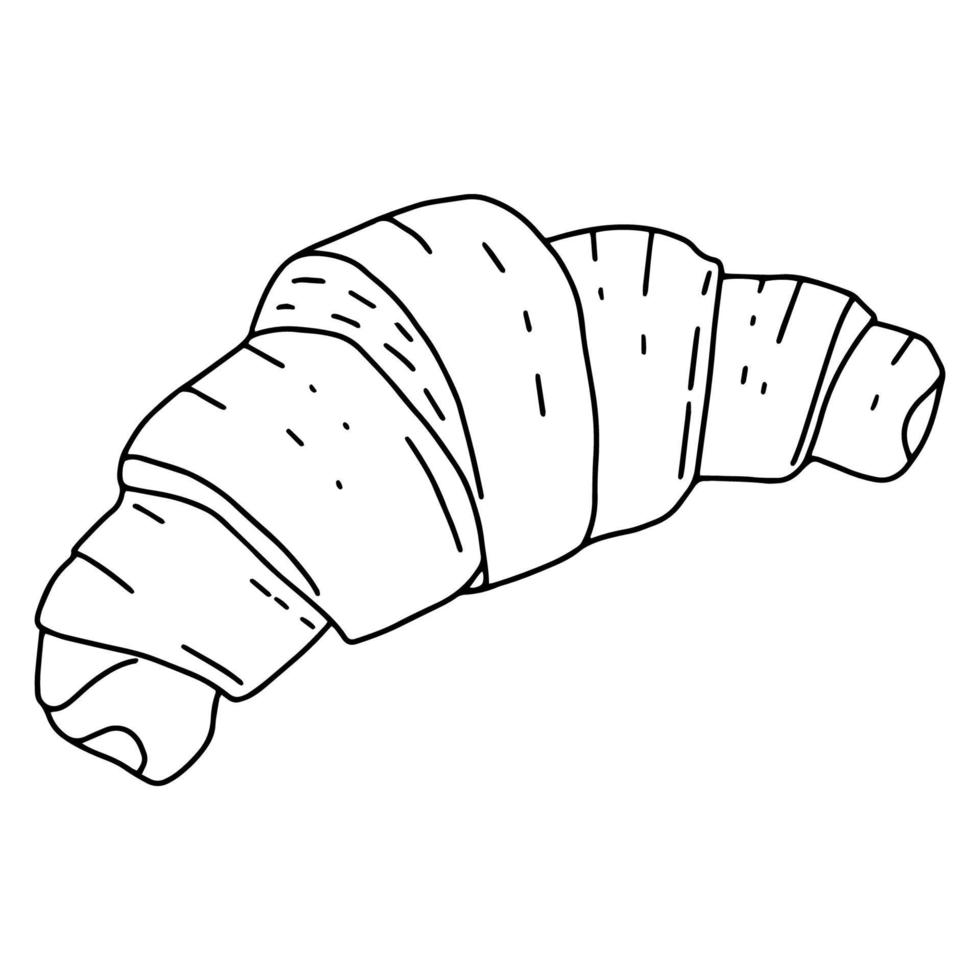 A croissant in the style of Doodle.Outline drawing by hand.Black and white image of baking.Monochrome.French buns.Vector image vector