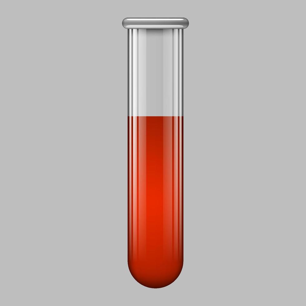 A test tube with blood, with a red liquid.Blood with coronavirus.Glass objects vector