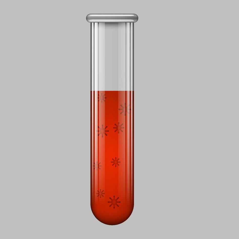 A test tube with blood, with a red liquid.Blood with coronavirus.Glass objects vector