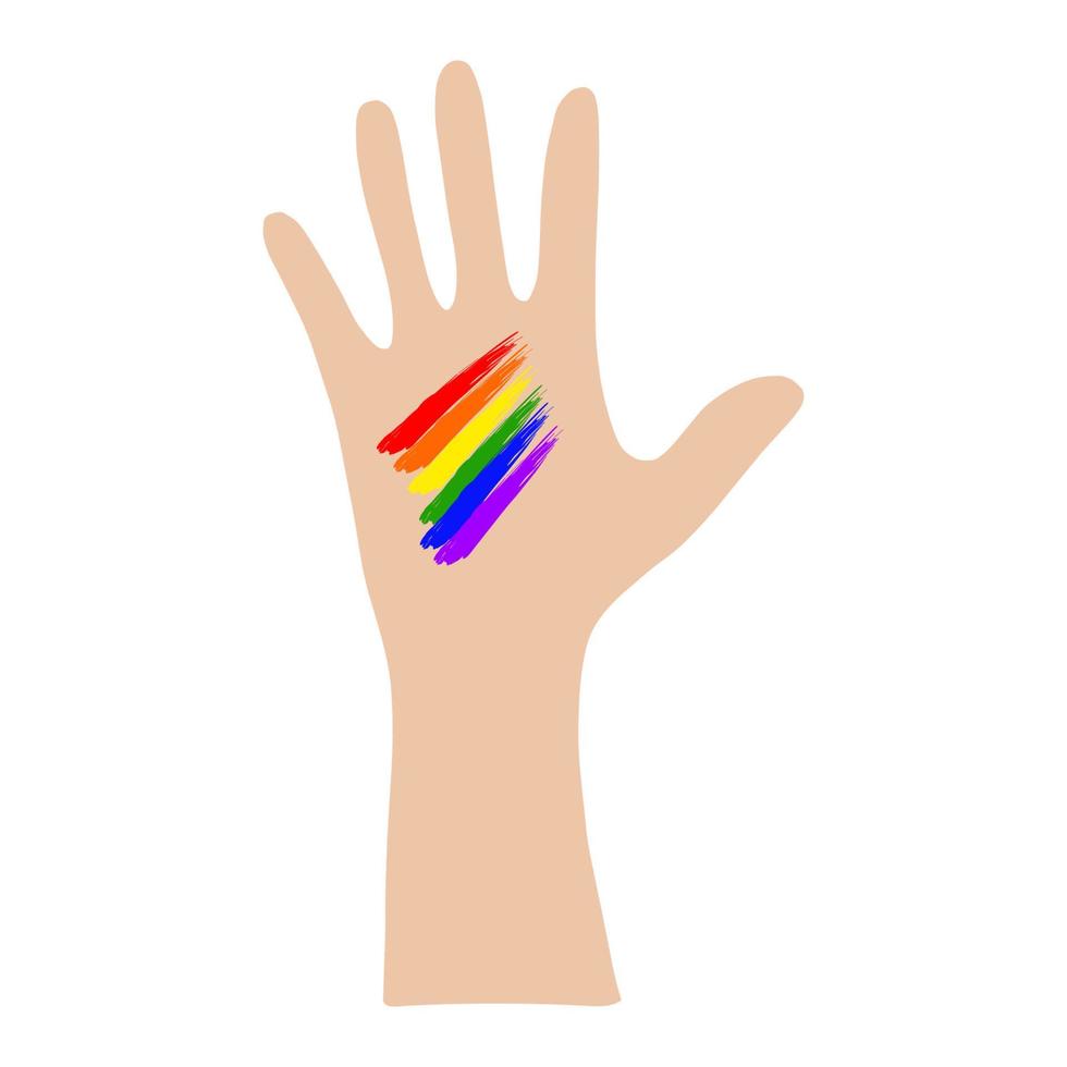 Open palm with light skin and a rainbow on the hand.Flat illustration.LGBT.Vector illustration vector