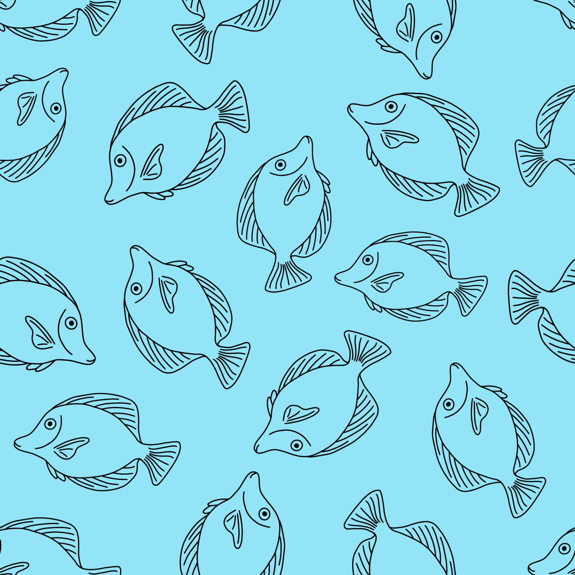 Seamless pattern with fish.Nautical theme.Doodle style.Blue background