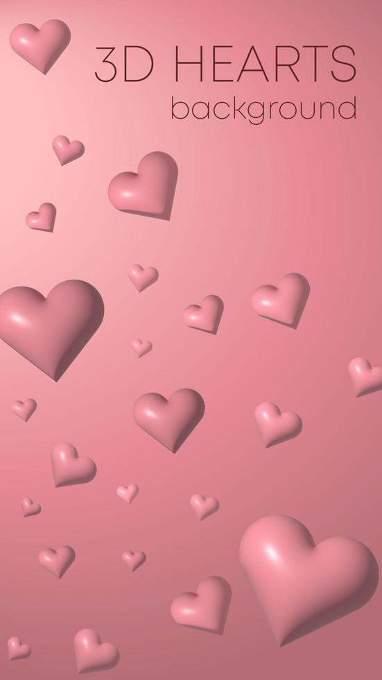 3D Design Pink Background Hearts Valentine's Day vector