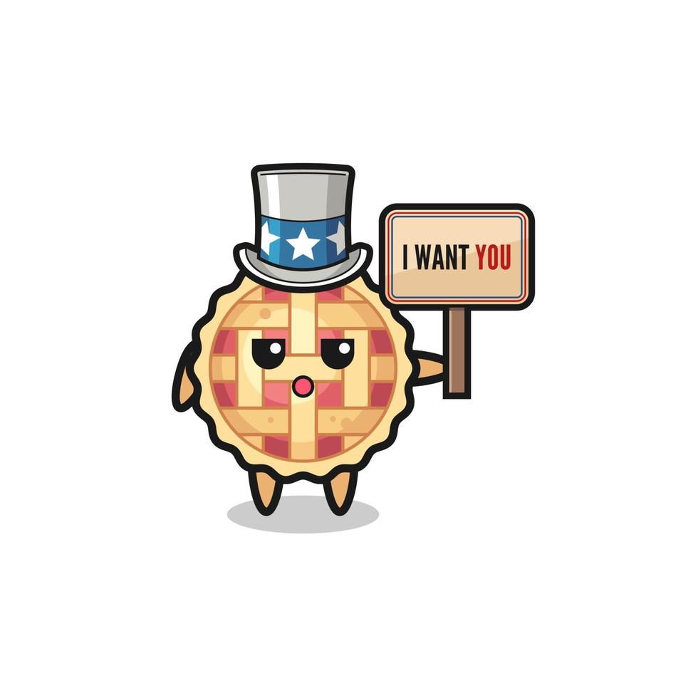 apple pie cartoon as uncle Sam holding the banner I want you vector