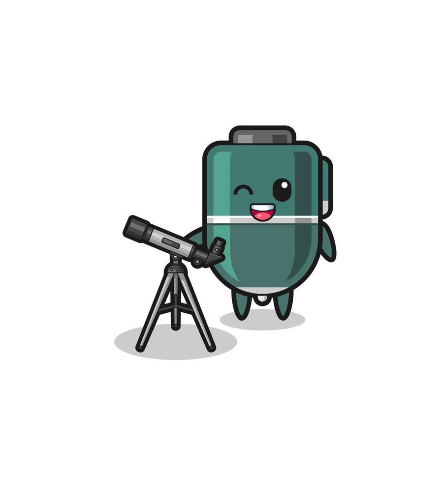 ballpoint pen astronomer mascot with a modern telescope vector