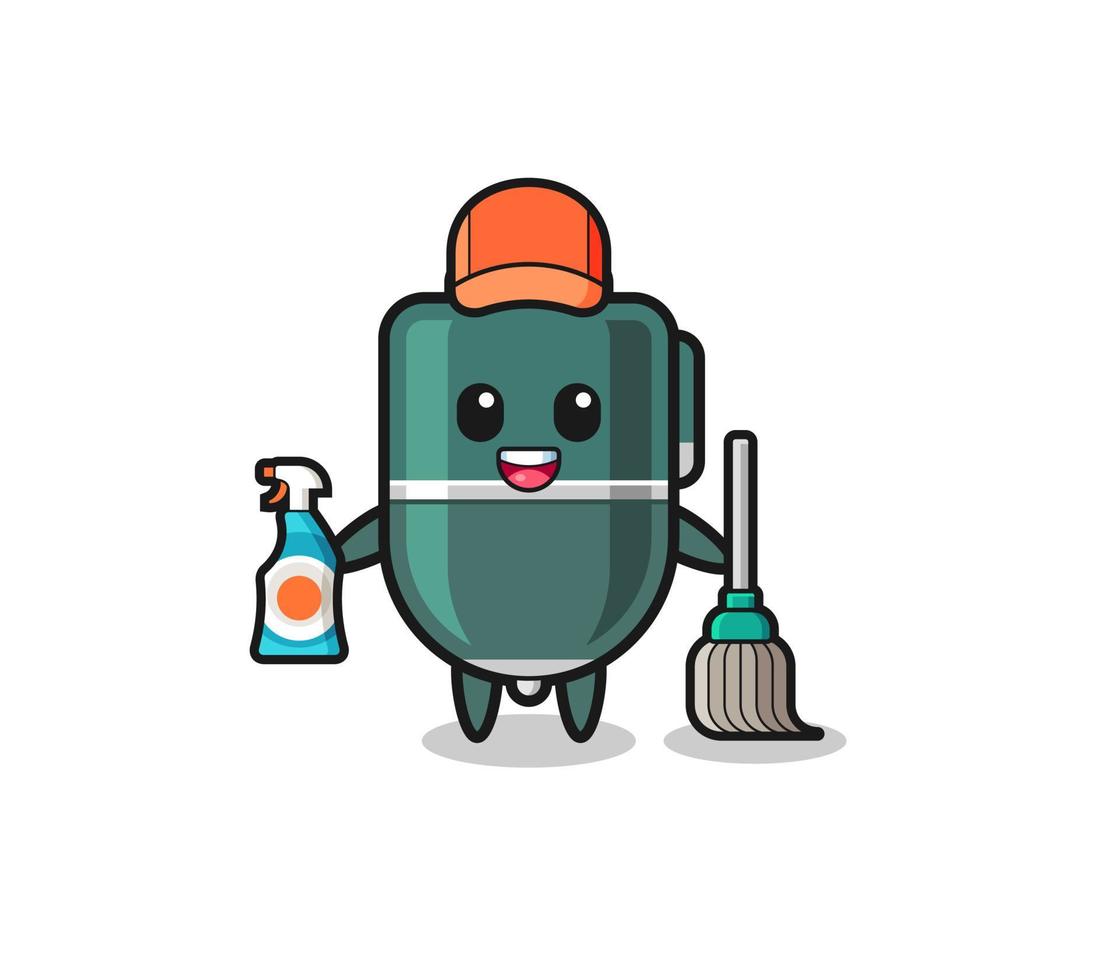 lindo personaje de bolígrafo como mascota de los servicios de limpieza vector