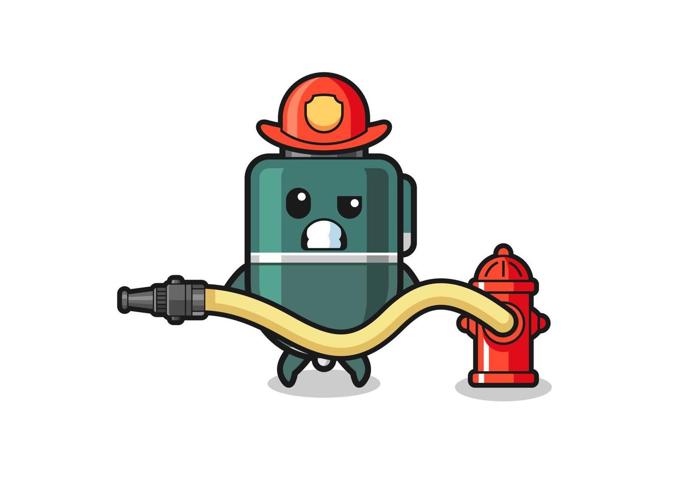 ballpoint pen cartoon as firefighter mascot with water hose vector