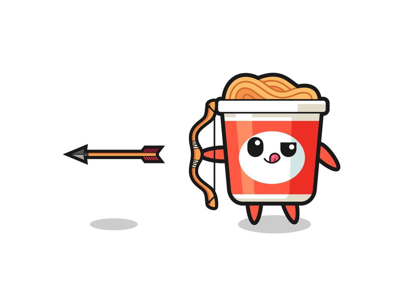 illustration of instant noodle character doing archery vector