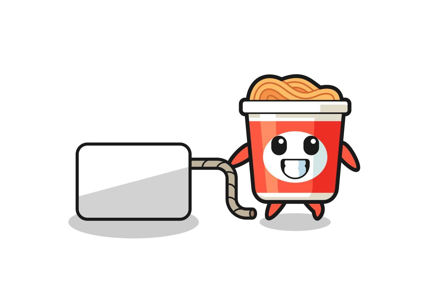 instant noodle cartoon is pulling a banner vector