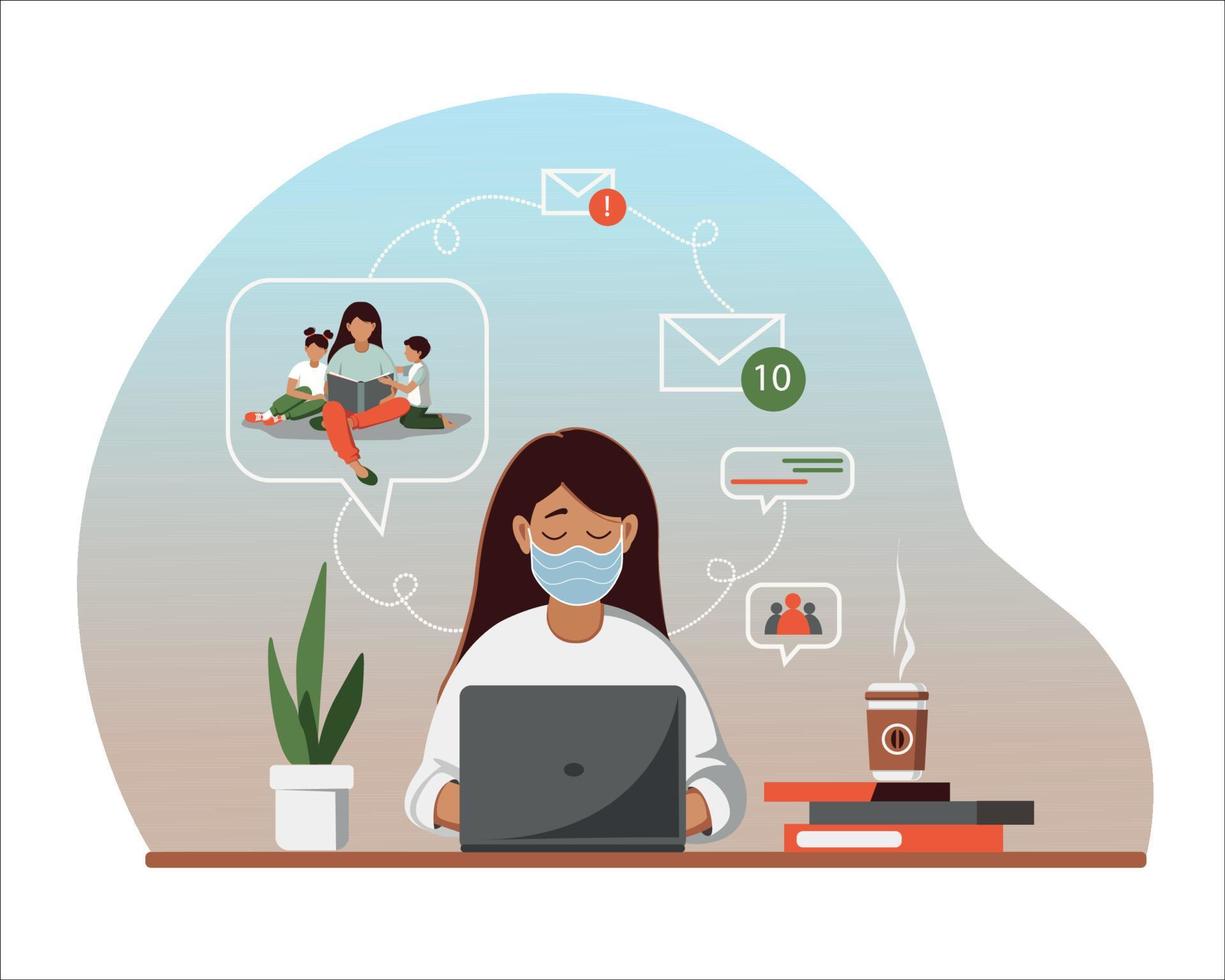 Woman communicate by video conferencing. vector