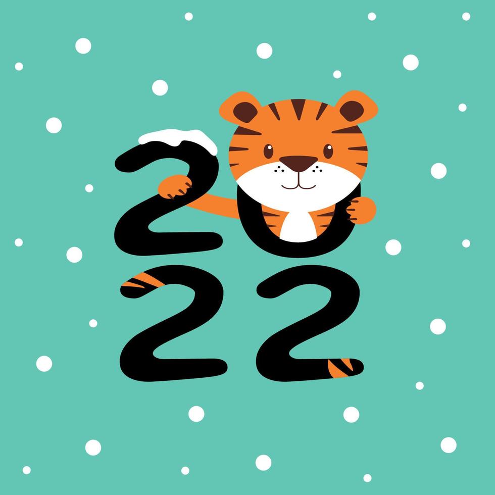 Happy New Year 2022. Tiger, Chinese symbol of the New Year 2022. vector