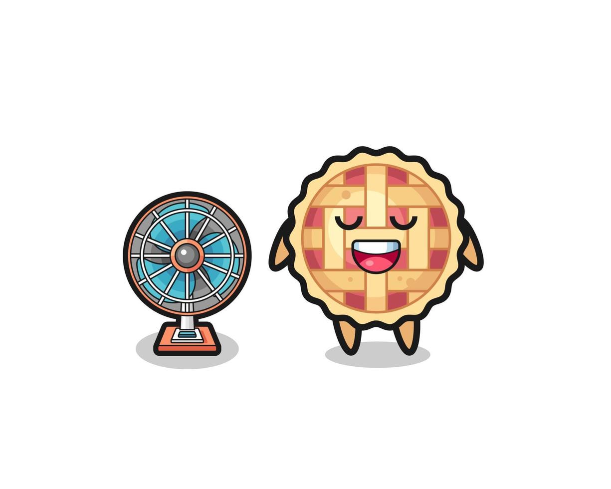 cute apple pie is standing in front of the fan vector