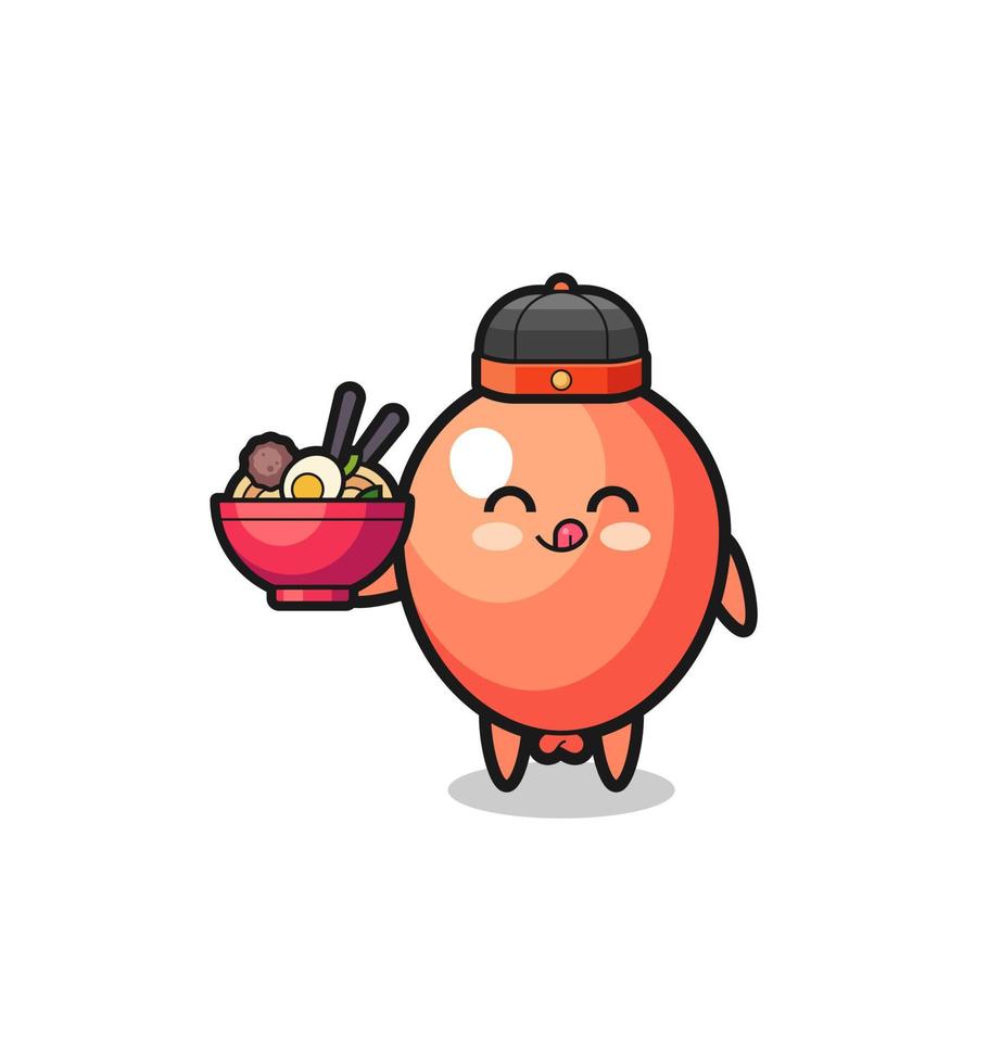 balloon as Chinese chef mascot holding a noodle bowl vector