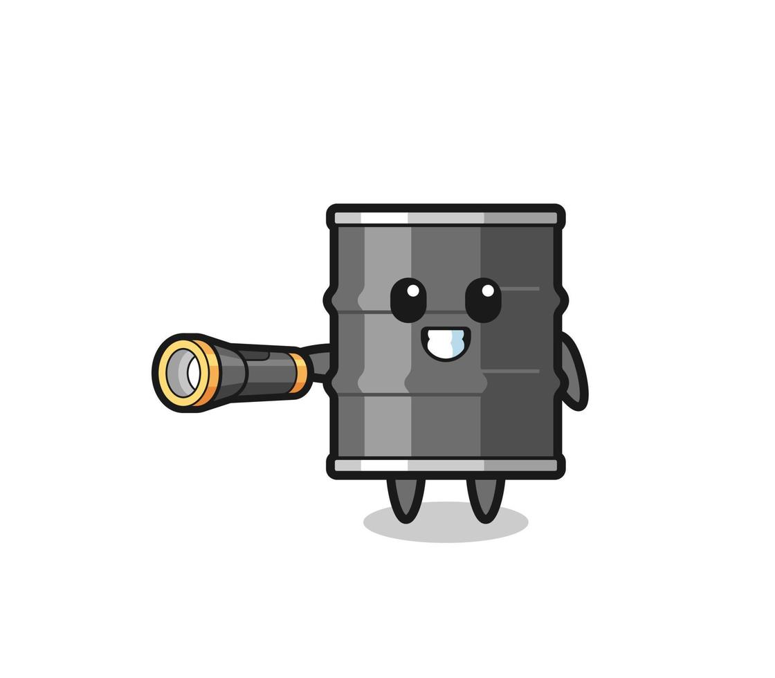 oil drum mascot holding flashlight vector